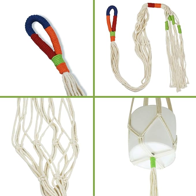 JES&MEDIS 5 Pack Color Handmade Cotton Rope Macrame Plant Hanger Indoor Outdoor Flower Pots Or Basket Hanging Planter Holder for Decorations with 5 PCS Hooks