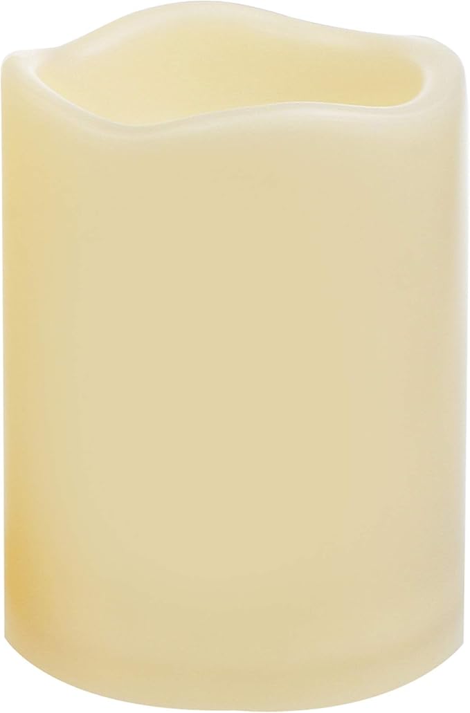 CANDLE CHOICE Waterproof Outdoor Battery Operated Flameless Pillar Candle with Timer Realistic Flickering Plastic Fake Electric LED Light for Lantern Garden Wedding Christmas Decorations 3x4 Inches