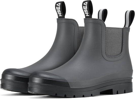HISEA Women's Short Rain Boots Waterproof Garden Shoes Rubber Chelsea Boots Anti-Slipping Rainboots for Ladies with Comfort Insole Lightweight Stylish Ankle Rain Shoes Outdoor Work Booties
