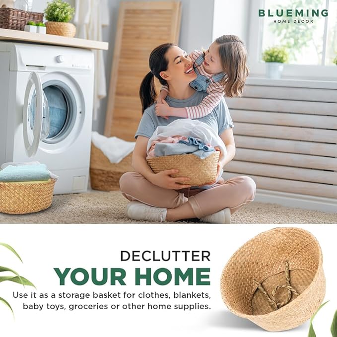 Tree Basket – Wicker Seagrass Planter for Tall Indoor Fake Olive House Plants, Decorative Rattan Baskets for 7-8 Inch Small Plant Pots (Original, Medium)