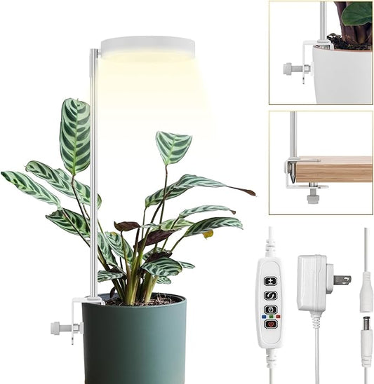 GLOWRIUM Grow Lights for Indoor Plants, Full Spectrum Plant Lights with Clip, Height Adjustable&3 Spectrum Mode, 3/9/12h Automatic Timer, 10 Dimmable Brightness, Mini Halo Grow Lights for Small Plant