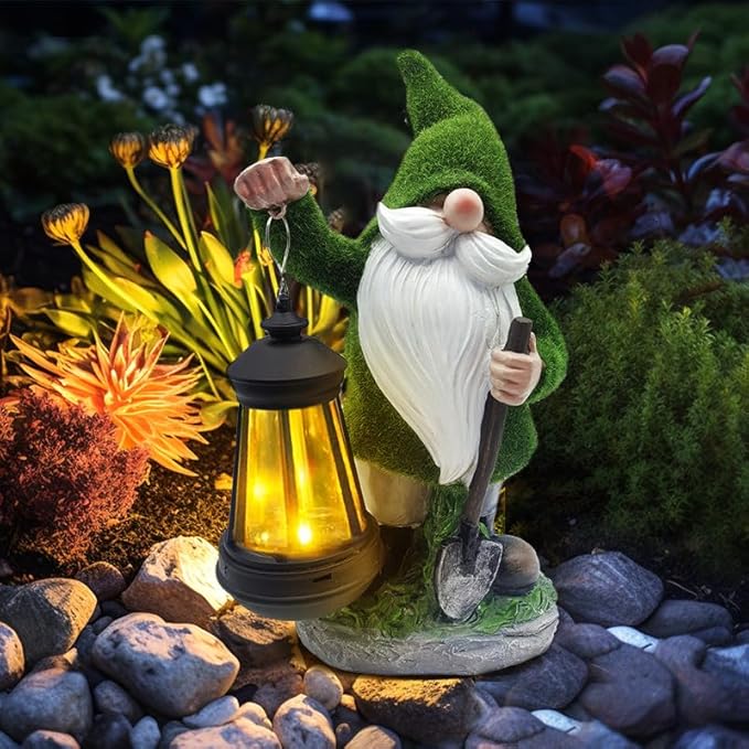coolboy Solar Gnome Outdoor Garden Statue,Waterproof LED Lights Outdoor Decor,Resin Gnome Ornament,Solar Lantern Indoor Figurines for Patio Garden Table Decor