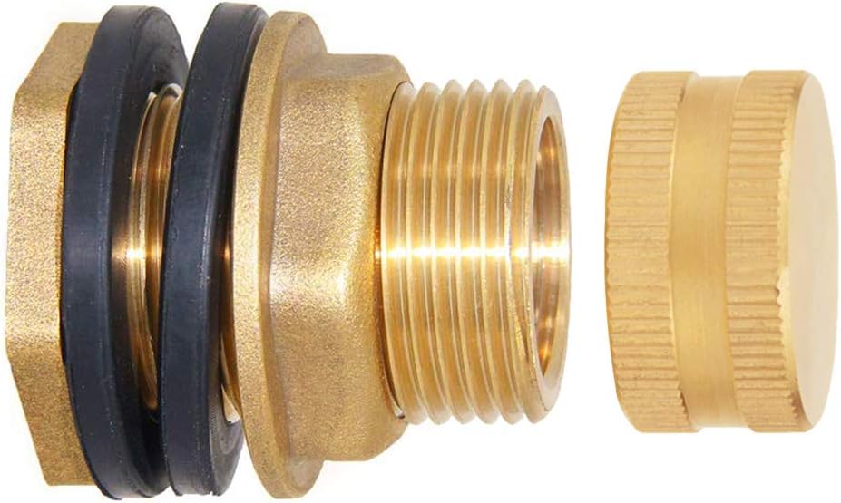 Joywayus Brass Male Garden Hose Bulkhead Fitting with Plugs,1/2" Female 3/4" GHT Male Water Tank Connector Threaded and 3/4" GHT Female Outer Hex Head End Pipe Caps Drain/Flush Port Kit