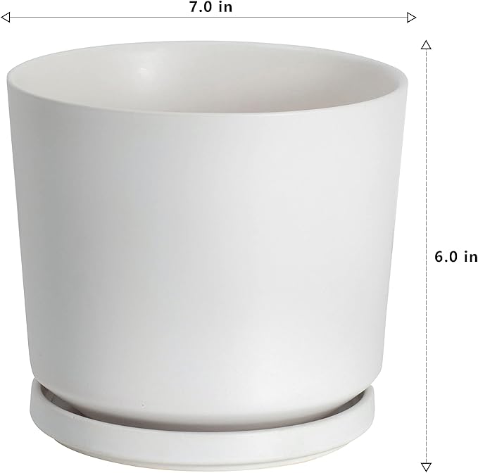 Ekirlin 7 inch Plant Pots,Ceramic Flower Planters Indoor,Modern Succulents Containers with Drain Hole Saucer,Decorate Home,Office & Outdoor (White)
