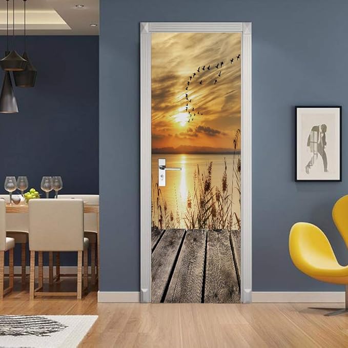 3D Door Stickers Murals - Peel and Stick - PIER - Wallpaper Self-Adhesive Decals - Removable PVC Waterproof Door Poster - Bedroom, Living Room - 37.4" x 82.7"