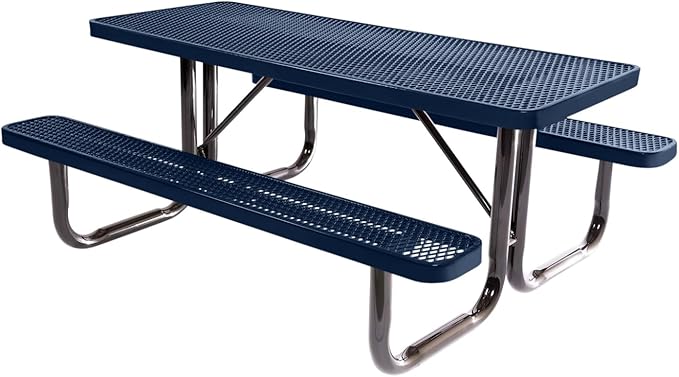 Heavy-Duty Portable Outdoor Picnic Table, Thermoplastic Coated Expanded Metal Commercial-Grade Patio Dining Furniture Made in America (6ft Rectangular, Dark Blue)