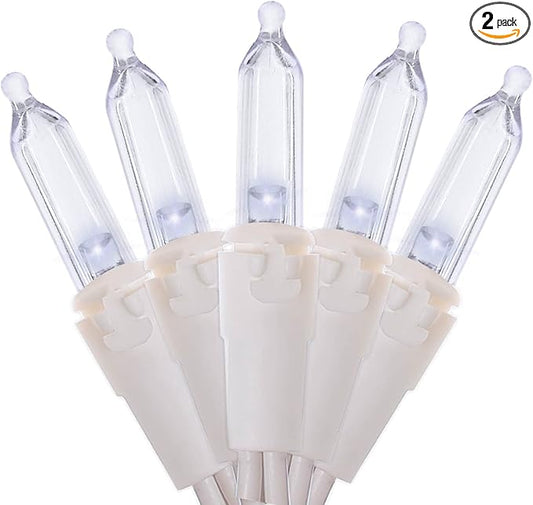 White LED Christmas Lights - 2 Pack 100 Count Cool White Christmas String Lights for Tree, Party, Wedding, Holiday, Indoor and Outdoor Decor, 2 Sets 33 Feet White Wire, UL Certified, Connectable