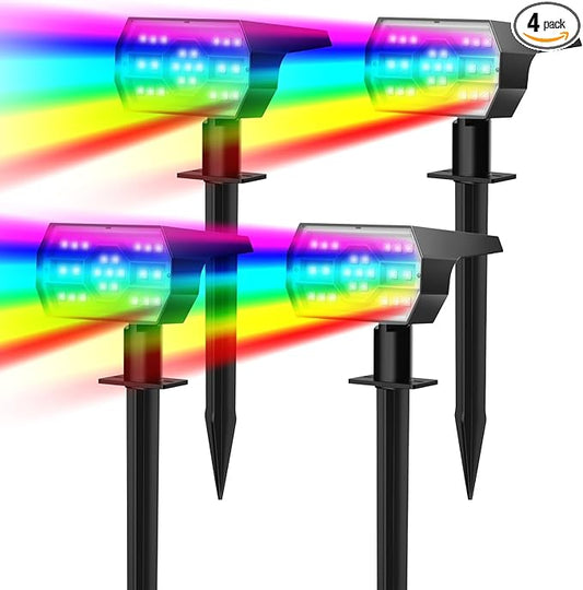 NYMPHY Solar Color Changing Lights, 7 Lighting Modes Solar Lights Outdoor Waterproof IP68, Multicolor RGB Outdoor Lights for Garden Yard Landscape Decorations- 4 Pack
