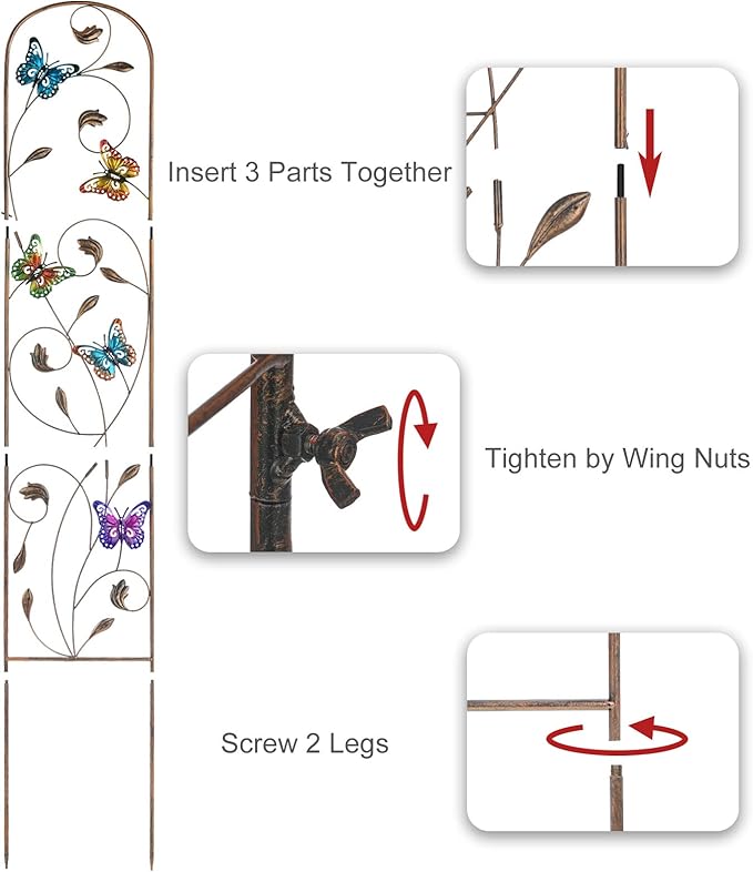 Set of 2 Butterfly Metal Garden Trellis for Climbing Plants, Decorative Vegetables Flowers Vine Trellis for Outdoor Patio 60'' H x 11'' W