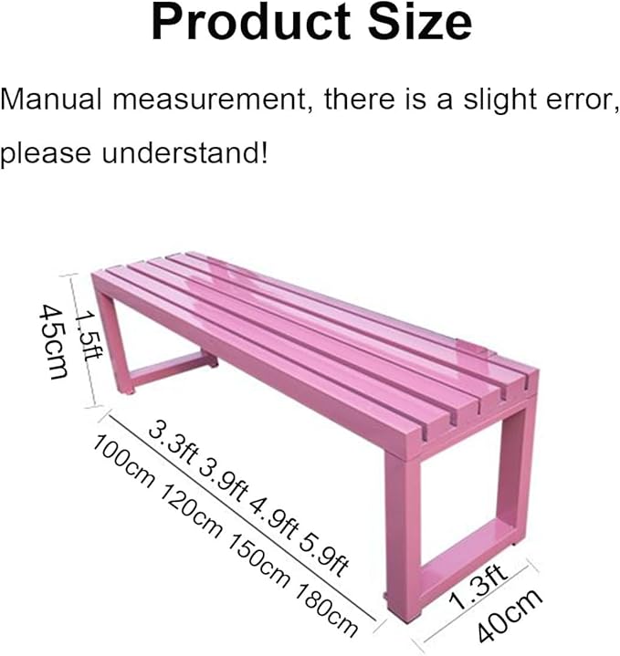 Weatherproof Metal Dining Bench, Outdoor Bench Backless Patio Bench 2-Person Farmhouse Bench Garden Bench for Kitchen, Living Room, Entryway(Pink,40in)