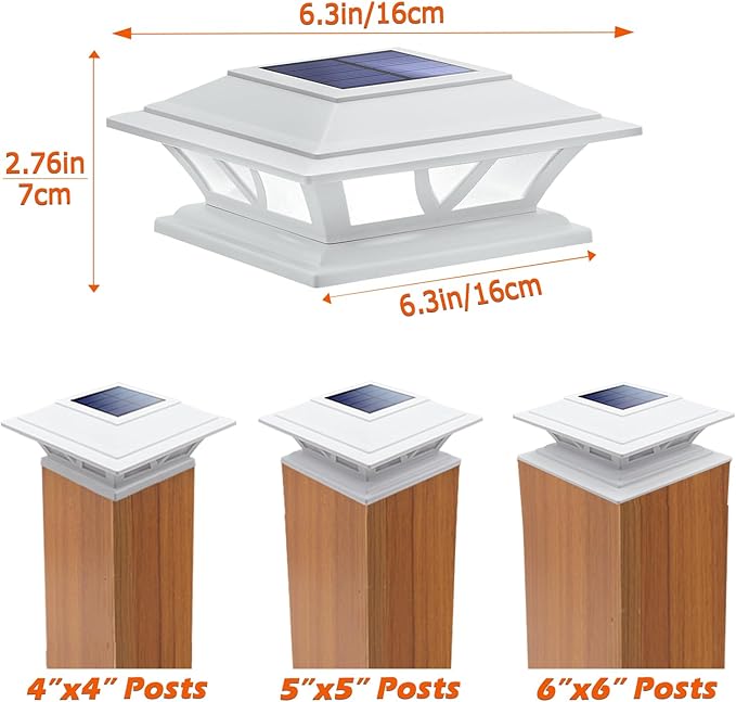SIEDiNLAR Solar Post Lights Outdoor 2 Modes LED Fence Deck Cap Light for 4x4 5x5 6x6 Posts Garden Patio Decoration Warm White/Cool White Lighting White (2 Pack)