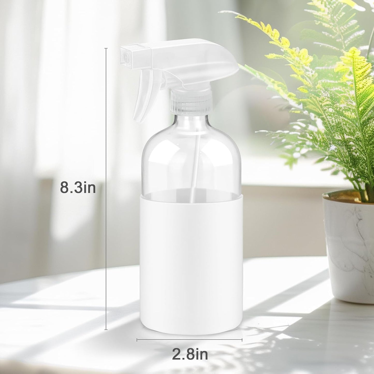 2 Pack Glass Spray Bottles with Silicone Sleeve, 16 oz Empty Refillable Containers with Adjustable Spray Nozzles, Spray Bottles for Hair, Cleaning Solutions and Plants Black&White