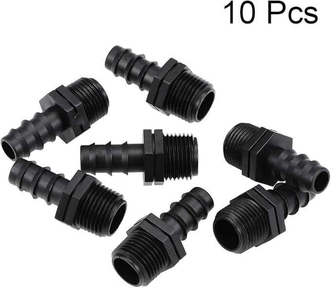 uxcell Barb Drip Pipe Connector 1/2 BSPT Male Thread 16PE Hose Fitting for Garden Agricultural Irrigation System, Plastic 10pcs
