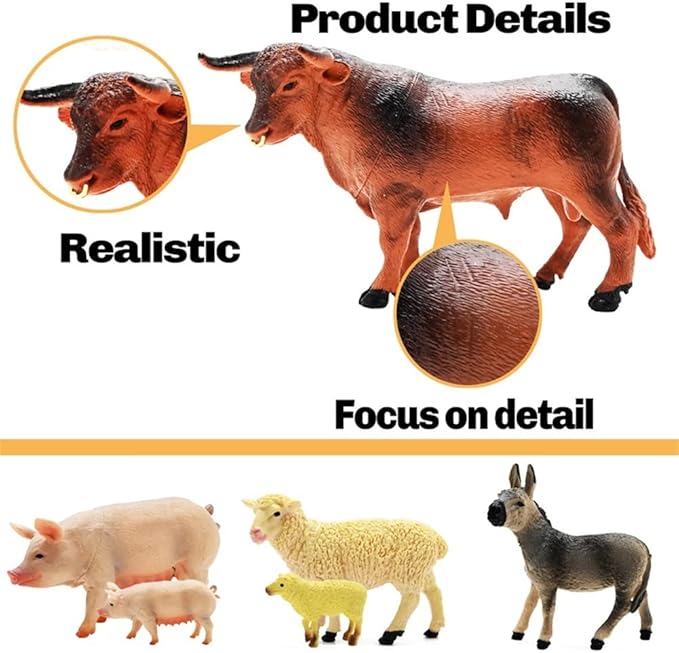 3 Pack Farm Toy Tractor with 40pcs Plastic Animals Figurines and Fence Playset, Farm Figures Farmer Vehicle Toy Truck with Trailer for 3-12 Years Old Kids Boys Girls Toddlers