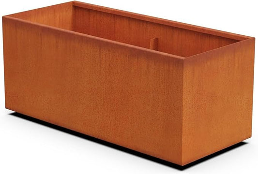 46-Inch Corten Steel Planter Box - Large Rectangular Planter for Outdoor Plants | Modern Heavy Duty Metal Design | Made in USA