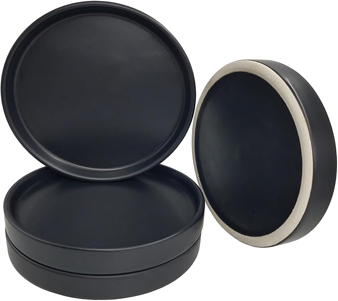 Plant Saucer Pot Tray Planter Saucers 4 5 6 7 8 9 10 11 12 Inch Black 4 Pack for Indoors Outdoor, Durable Sturdy Ceramic Flower Drainage Tray for Glazed Pots Base (4.7 Inch-Black)