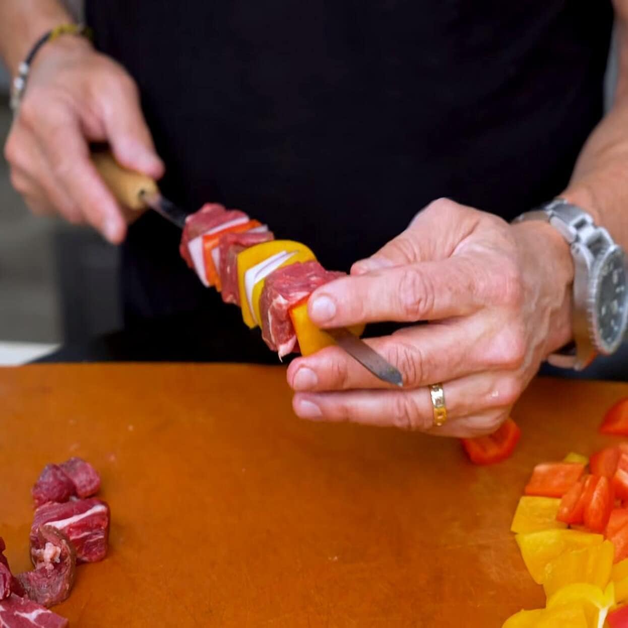 12 Pack Kebab Skewers BBQ Barbecue Skewers Stainless Steel Flat Sticks 22 Inch Heavy Duty Large Wide Reusable with Nonslip Wooden Handle Ideal for Shish Kabob Chicken Shrimp and Vegetables