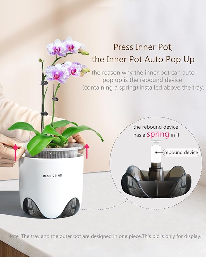 5 inch Orchid Pots with Holes for Repotting with Excellent Airflow, Set of 1, Double Layer Plastic Imitate Ceramic Orchid Planter, Clear Orchid Pot Match Decorative Orchid Container