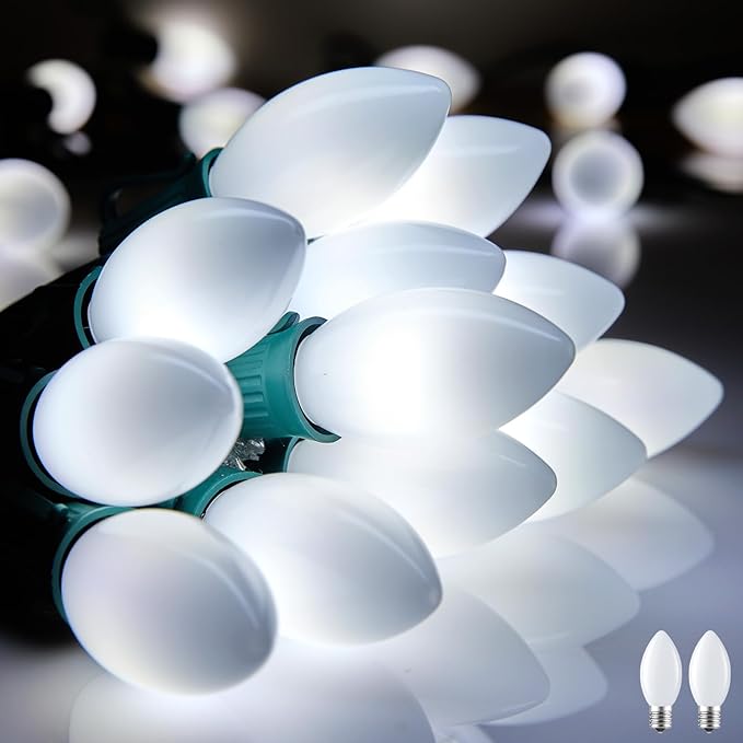 Vintage C9 LED Christmas Lights Outdoor, 50 Feet C9 String Lights with 50 Shatterproof Matte Bulbs, Connectable Waterproof Lights for Holiday Party Roofline Backyard Garden Patio, Pure White