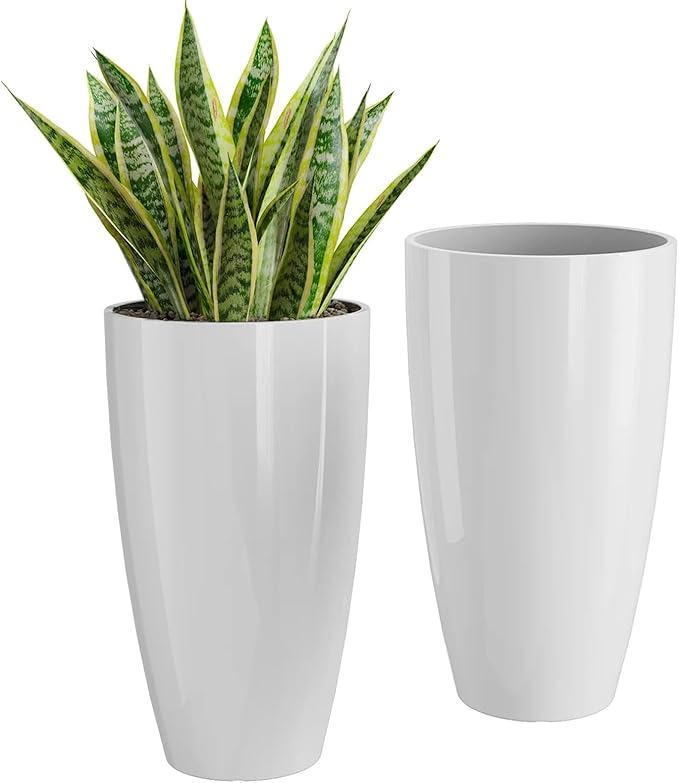 QCQHDU 21 inch Tall Planters for Indoor & Outdoor Plants, 2 Pack Sturdy Plant-Flower-Tree Pots for Front Porch Patio Deck Living Room Decor