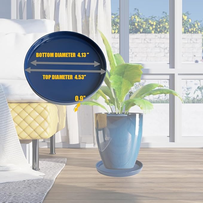 Plant Saucer Pot Tray Planter Saucers 4 Pack 4 5 6 7 8 9 10 11 12 13 15 Inch for Indoors Outdoor, Durable Sturdy Ceramic Flower Drainage drip Water Tray for Glazed Pots Base (4.7 Inch-Blue)