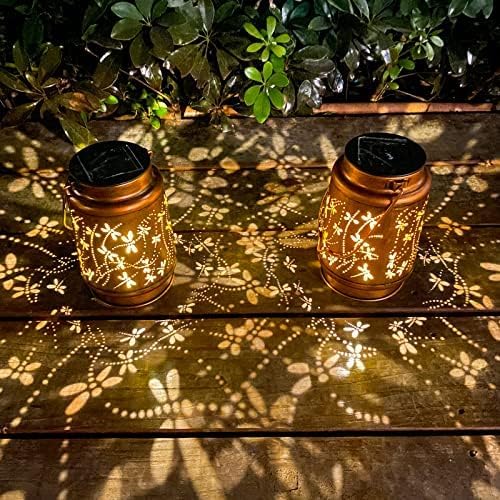 Mothers Day Gifts, Dragonfly Solar Lanterns Outdoor Hanging, Hollowed-Out Metal Waterproof LED Garden Decor Light for Patio Yard Pathway Lawn Front Porch Tree, Birthday Gifts for Women Mom Grandma