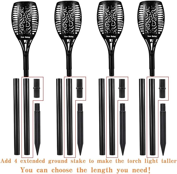 4PCs Solar Torch Lights Outdoor, 43 inch 96 LED, Waterproof Landscape Garden Pathway Light with Vivid Dancing Flickering Flames, with Auto On/Off Dusk to Dawn, for Christmas Lights Decoration