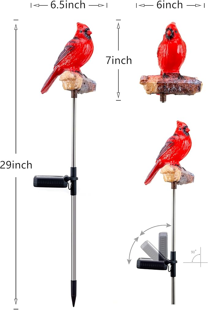 Birdsong Cardinal Gifts Garden Decor Statues Red Bird Outdoor Decorative Figurine Solar Lights Outside Yard Lawn Patio Porch Flower Bed Christmas Decorations Memorial Gift for Grave (Red Cardinal)