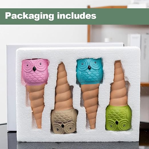 Self Watering Spikes for Plants, Terracotta Slow Release Watering System - Vacation Plant Waterer, 4 Pack Owl Shape Automatic Plant Watering Devices for Indoor Outdoor Potted Plants