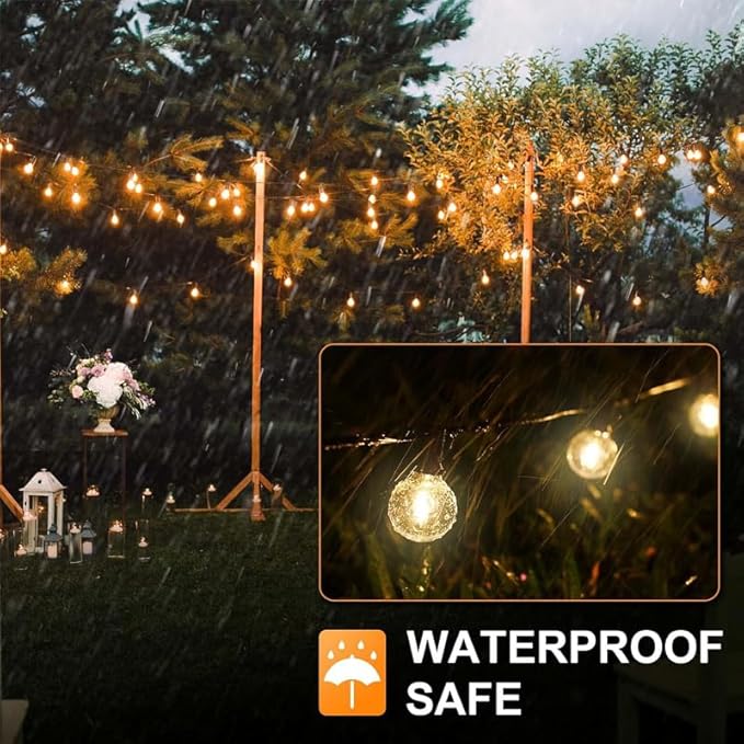 50FT LED Globe String Lights,Waterproof Hanging String Light with 25 Warm White Shatterproof G40 Bulbs(2 Spare), for Indoor/Outdoor Commercial Decor (50FT)