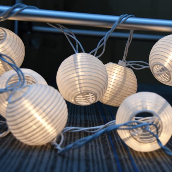 Lantern String Lights, 8.5 Ft Indoor Decor Light with 10 Waterproof Nylon Lantern, 8" Spacing Hanging Globe Light Set UL Certified Plug-in Connectable Decorative Lights for Indoor & Outdoor (White)