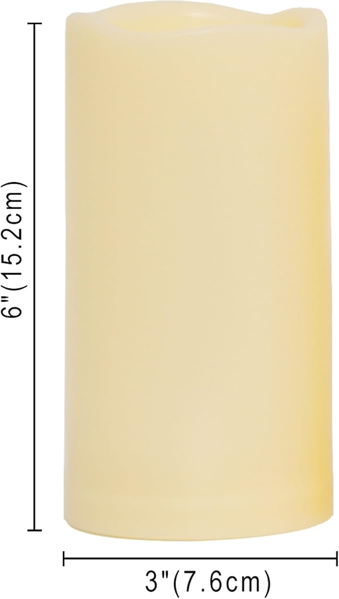 CANDLE CHOICE Waterproof Outdoor Battery Operated Flameless Pillar Candle with Timer Realistic Flickering Plastic Fake Electric LED Light for Lantern Garden Wedding Christmas Decorations 3x6 Inches