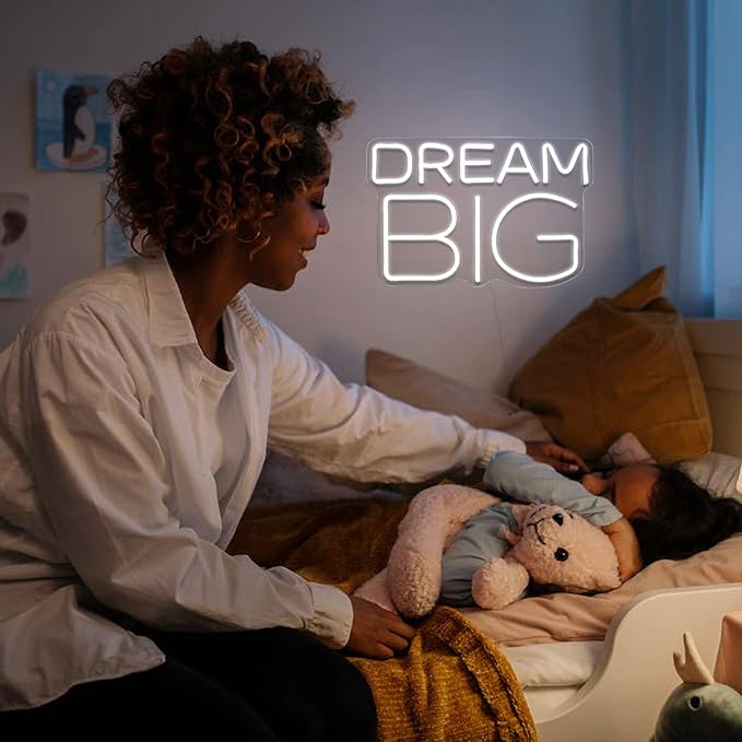 Dream-Big Neon Sign For Wall Decor In Bedroom or Bar,Dream Led Neon Sign For Birthday Gifts,Festivals Decoration,Party Sign Hang on Wall 15 * 9.8inches