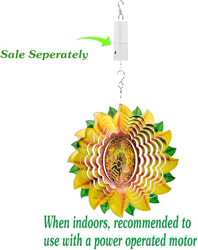 Sunflower Wind Spinner Metal Garden Decor Outdoor 3D Stainless Steel Sculptures Kinetic Hanging Whirligigs Yard Art Decorations Backyard Indoor Patio Lawn Ornaments Clearance Sun Catcher Windmill