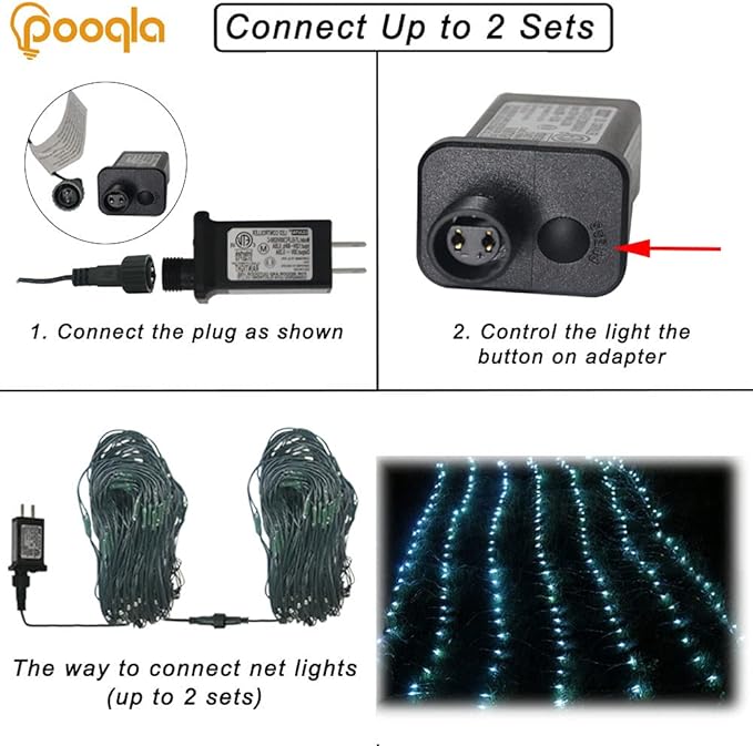 Pooqla Net Lights, 300LED Christmas Outdoor Mesh Light, 14.8x4.9 ft Fairy String Mesh Light 8 Modes Green Wire, Connectable Waterproof Decorative Light for Bushes Tree Garden Halloween, Cool White