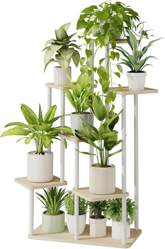 Bamworld 7 Tier Plant Stand Indoor, Large Metal Plant Shelf for Multiple Plants, Tall Tiered Flower Stand for Patio Garden Balcony Living Room Bedroom(White)