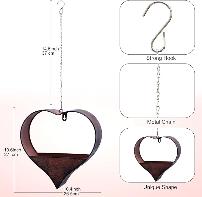 Metal Plant Hangers Indoor and Outdoor: Rustic Heart Shape Hanging Planters Perfect for Window Wall Decor for Living Room Office - Unique Gifts for Mom Women Grandma
