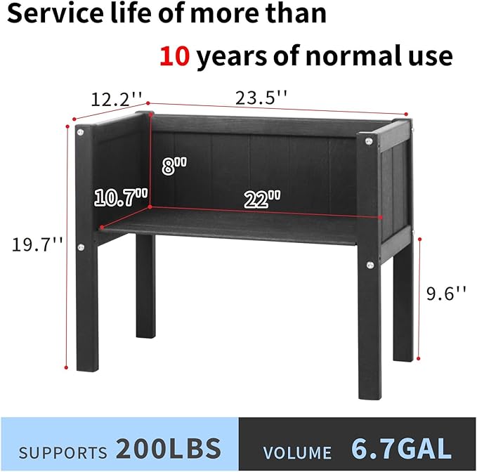 Raised Garden Bed with Drainage Hole Waterproof HDPE Elevated Planter Box with Legs Stable and Durable to Plant Herb Vegetable Flower,Patio,Balcony Outdoors/Indoors Black
