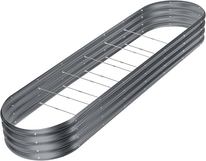 Land Guard 8×2×1ft Galvanized Raised Garden Bed Kit, 108 Gallon Capacity Raised Garden Boxes Outdoor, Oval Metal Raised Garden Beds for Vegetables, Modern Grey(with 10 Connecting rods)