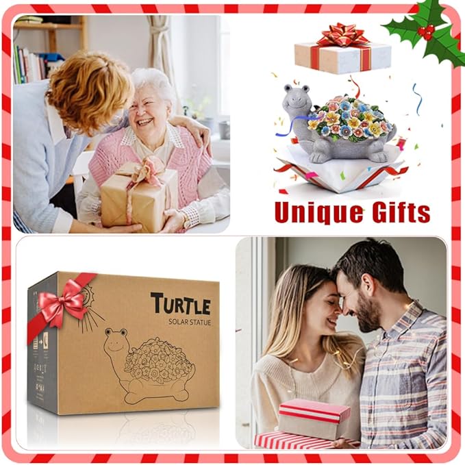 Solar Turtle Garden Decor with Flowers: Outdoor Clearance Statues Lights for Outside Lawn Ornaments Porch Patio Balcony Yard – Birthday Gifts for Mom Grandma Women