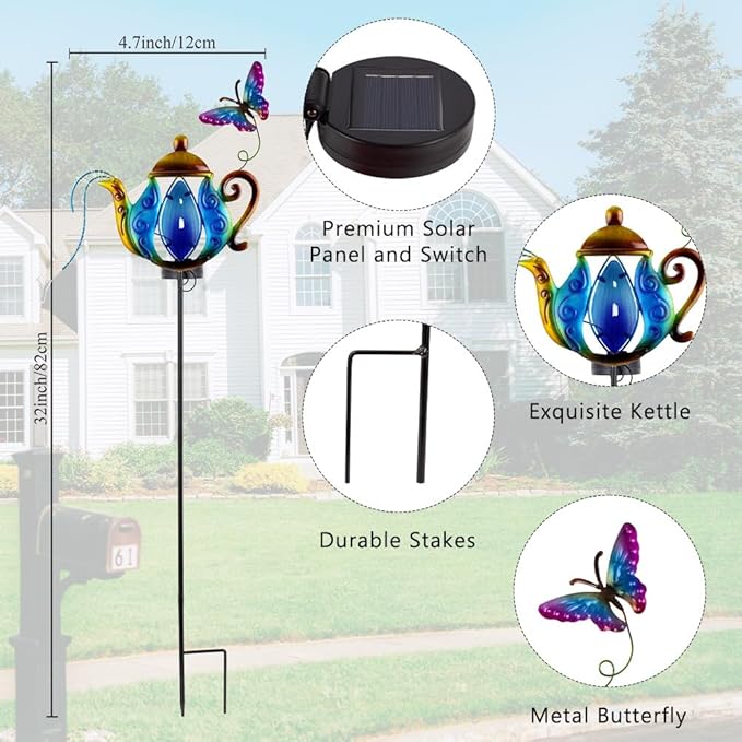 Solar Pathway Lights Outdoor, 2 Pack Metal Garden Lights, Decorative Lanscape Lighting Waterproof Solar Garden Decor Gifts for Mom, Women - Blue