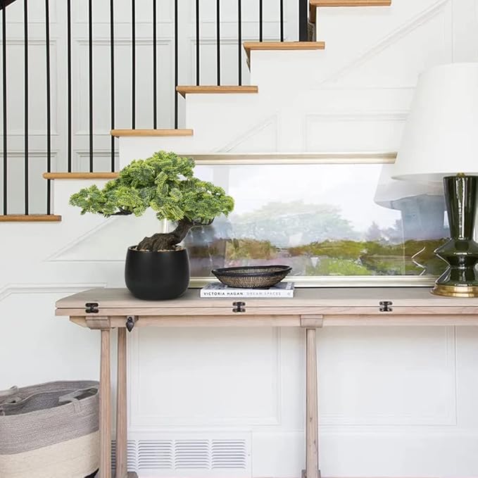 Artificial Bonsai Tree Juniper Faux Plants Indoor Fake Plants Decor with Black Ceramic Pots for Home Table Office Desk Bathroom Shelf Bedroom Living Room Farmhouse Decorations