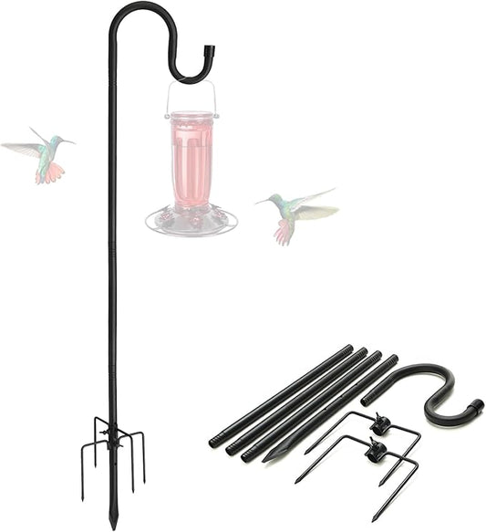 Shepherds Hooks, 94" Bird Feeder Pole for Outdoor, 4/5” Thick Hummingbird Feeders Stand Heavy Duty, Hanging Plant Hanger Stake with 5-Prong Base, Metal Shepard Stick