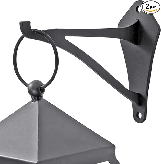 2 Piece 6" Outdoor Indoor Decorative Small Planter Lantern Hooks for Wall Hanging Windchime Hummingbird Feeder Hangers, Black