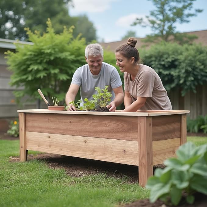 Handmade Custom Heavy Duty Rectangular Raised Cedar Wood Garden Planter Box – 46", 36", 24" – Indoor/Outdoor Farmhouse Style for Flowers & Vegetables – Made in USA (24" L x 15.5" W x 16.5" H)