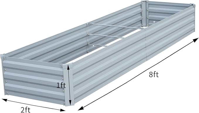 Planter Raised Beds Raised Garden Bed for Gardening Garden Boxes Outdoor Metal Raised Garden Beds, 8x2x1 FT Galvanized Grey