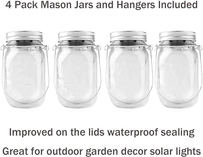 Solar Lantern Mason Jar Hanging Lights,4 Pack 30 Led Fairy Firefly Starry String Jar Lights (Mason Jars/Hangers Included),for Mason Jar Patio Garden Lanterns Wedding Table Decor Light