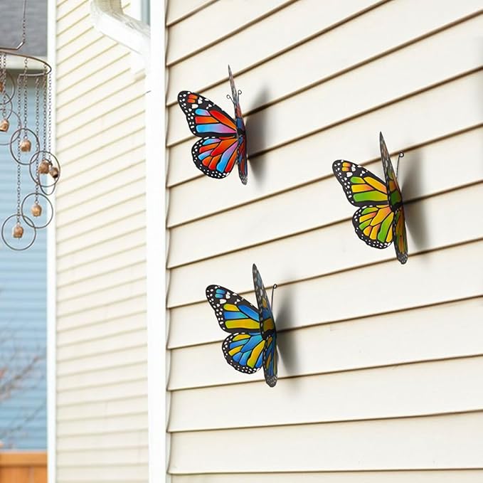 EOORAU 3D Metal Butterfly Wall Decor, Double-sided Pattern Metal Butterflies Wall Hanging Sculpture Decor for Outdoor Fence Patio Yard Garden Tree Decorations, Housewarming Gift