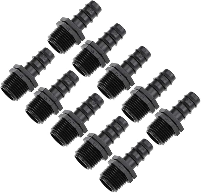 uxcell Barb Drip Pipe Connector 1/2 BSPT Male Thread 16PE Hose Fitting for Garden Agricultural Irrigation System, Plastic 10pcs
