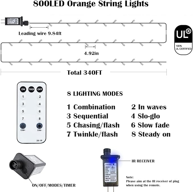 Christmas Lights Outdoor, 800LED 330FT Warm White String Lights, 8 Mode Plug in Waterproof Decor Twinkle Lights for Bedroom Xmas Thanksgiving Wedding Party Garden Yard Tree Decoration